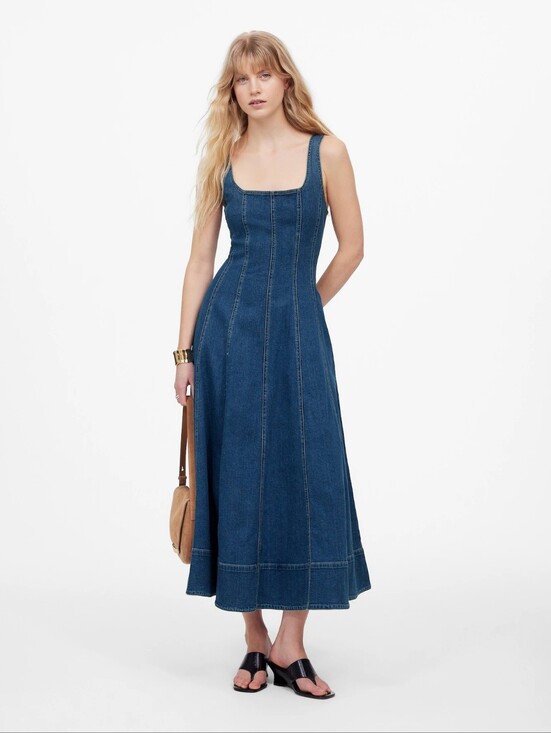 Madewell Dresses & Skirts - Madewell Croswell Wash Denim Seamed Flare Midi Dress Size 6 NWT